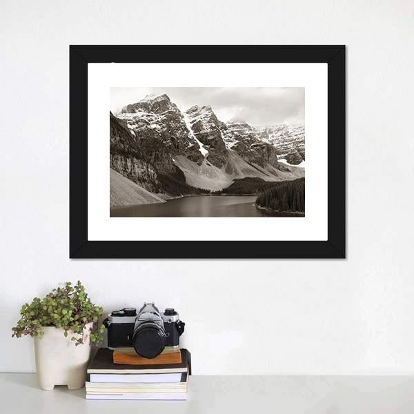 Lake Moraine In Canada Mountain Canvas Wall Art-3 Horizontal-Gallery Wrap-25" x 16"-Tiaracle