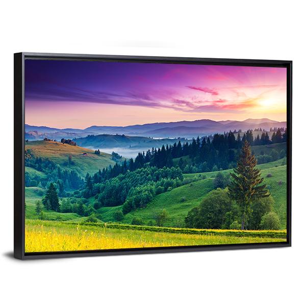 Majestic Sunset In Carpathian Canvas Wall Art-1 Piece-Floating Frame-24" x 16"-Tiaracle
