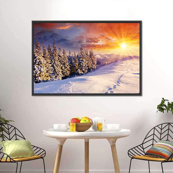Majestic Sunset In Winter Mountain Canvas Wall Art-5 Horizontal-Gallery Wrap-22" x 12"-Tiaracle