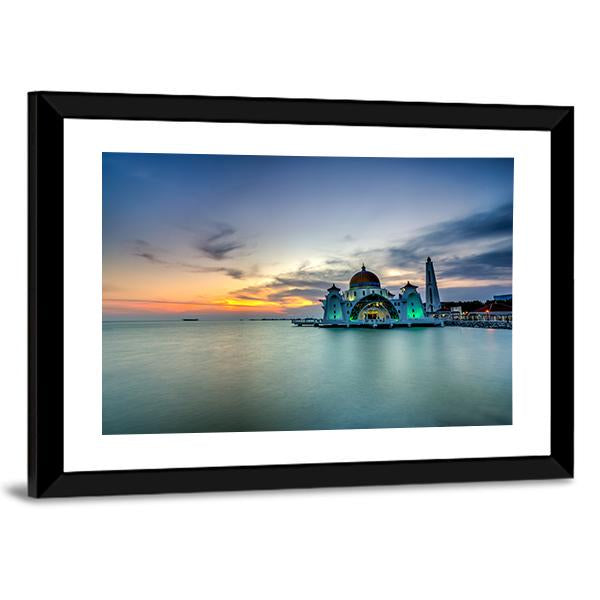 Malacca Straits Mosque Malaysia Canvas Wall Art-1 Piece-Framed Print-20" x 16"-Tiaracle