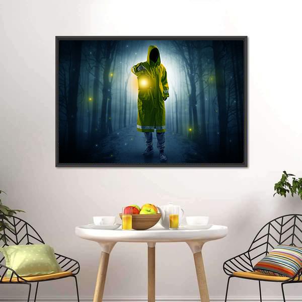 Man In Dark Forest Canvas Wall Art-5 Horizontal-Gallery Wrap-22" x 12"-Tiaracle