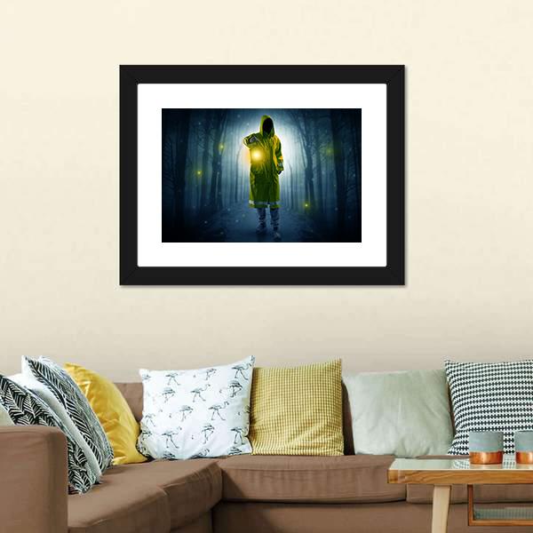 Man In Dark Forest Canvas Wall Art-5 Horizontal-Gallery Wrap-22" x 12"-Tiaracle