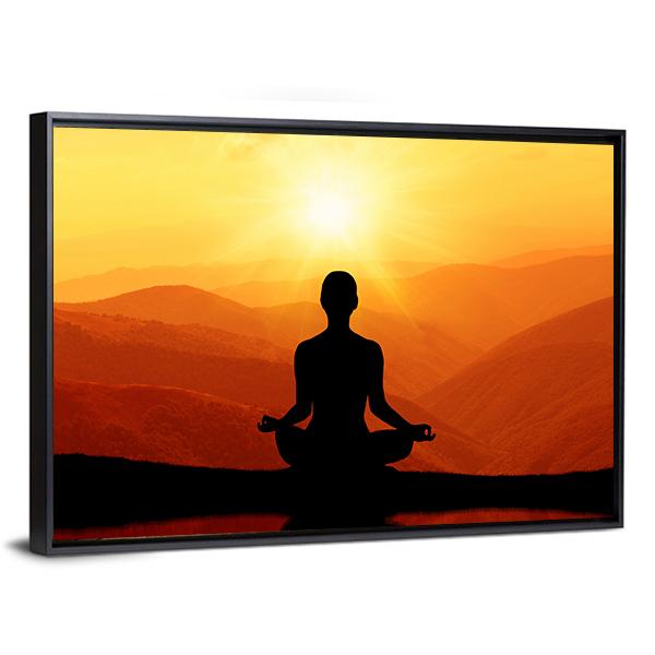 Man Meditating Silhouette Canvas Wall Art-1 Piece-Floating Frame-24" x 16"-Tiaracle