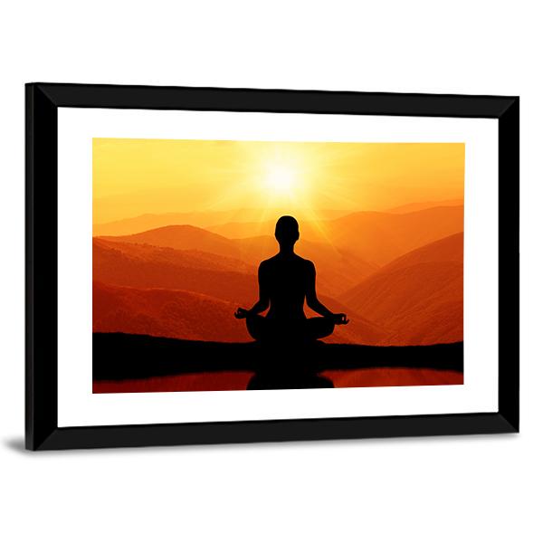 Man Meditating Silhouette Canvas Wall Art-5 Horizontal-Gallery Wrap-22" x 12"-Tiaracle