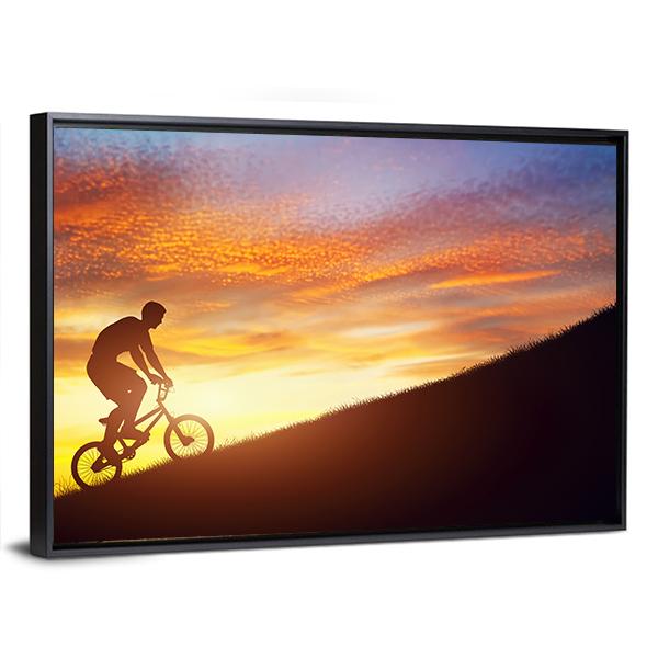 Man Riding Bmx Bike Canvas Wall Art-1 Piece-Floating Frame-24" x 16"-Tiaracle