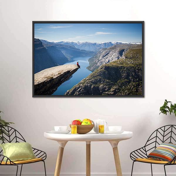 Man Sitting On Trolltunga Canvas Wall Art-5 Horizontal-Gallery Wrap-22" x 12"-Tiaracle