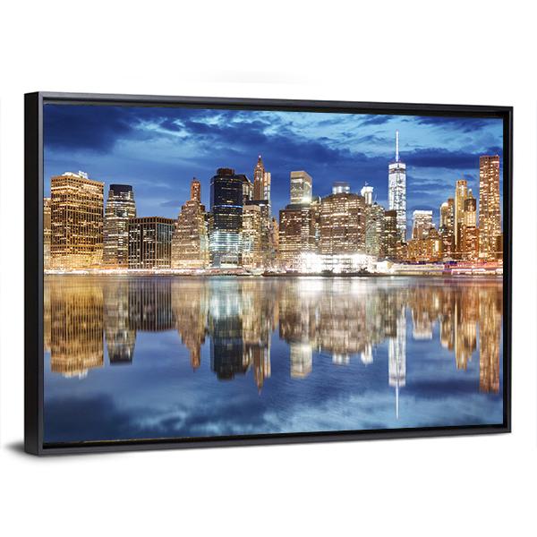 Manhattan Skyline NY Canvas Wall Art-1 Piece-Floating Frame-24" x 16"-Tiaracle