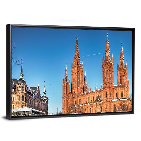 Market Church & Town Hall Canvas Wall Art-3 Horizontal-Gallery Wrap-25" x 16"-Tiaracle