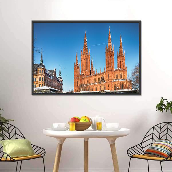 Market Church & Town Hall Canvas Wall Art-3 Horizontal-Gallery Wrap-25" x 16"-Tiaracle