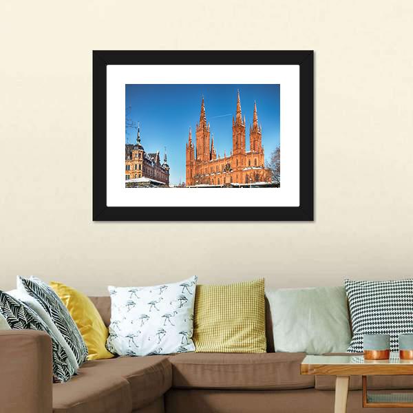 Market Church & Town Hall Canvas Wall Art-3 Horizontal-Gallery Wrap-25" x 16"-Tiaracle