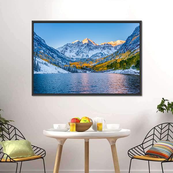 Maroon Bells At Sunrise Canvas Wall Art-5 Horizontal-Gallery Wrap-22" x 12"-Tiaracle
