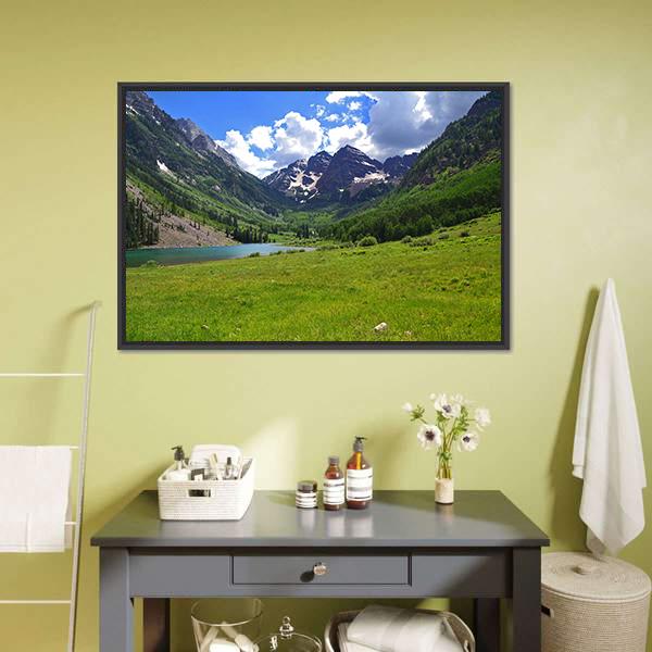 Maroon Bells In Aspen Canvas Wall Art-3 Horizontal-Gallery Wrap-25" x 16"-Tiaracle