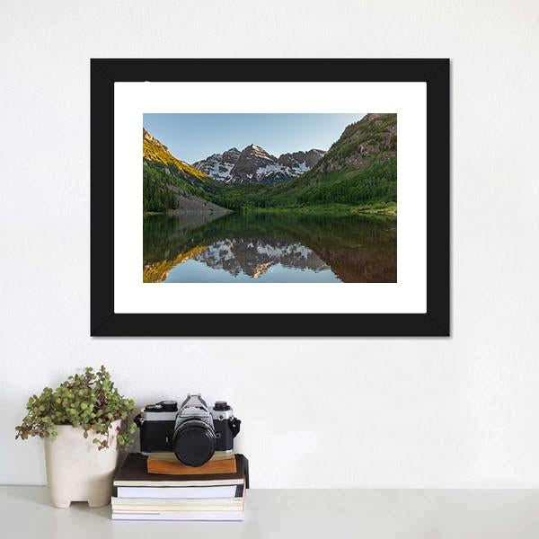 Maroon Bells Summer Reflection Canvas Wall Art-5 Horizontal-Gallery Wrap-22" x 12"-Tiaracle