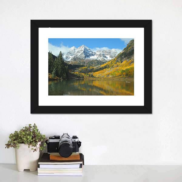 Maroon Lake In Autumn Canvas Wall Art-3 Horizontal-Gallery Wrap-25" x 16"-Tiaracle