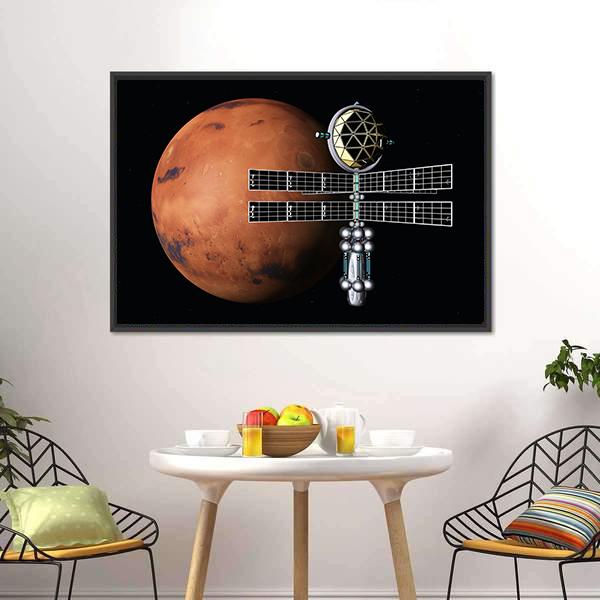 Mars With Space Probe Canvas Wall Art-1 Piece-Floating Frame-24" x 16"-Tiaracle