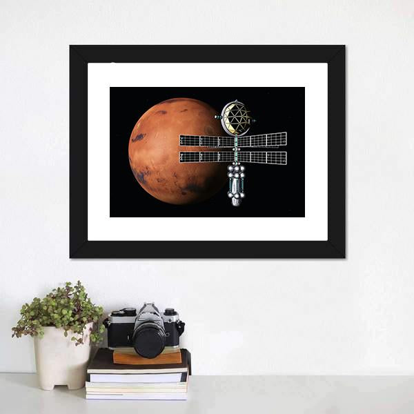 Mars With Space Probe Canvas Wall Art-5 Horizontal-Gallery Wrap-22" x 12"-Tiaracle