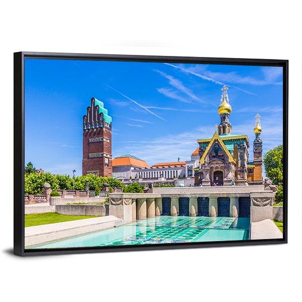 Mathildenhoehe In Darmstadt Canvas Wall Art-1 Piece-Floating Frame-24" x 16"-Tiaracle