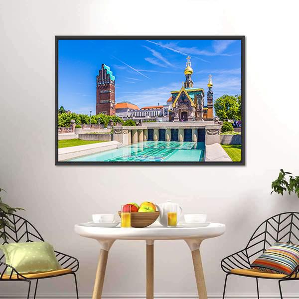 Mathildenhoehe In Darmstadt Canvas Wall Art-1 Piece-Floating Frame-36" x 24"-Tiaracle