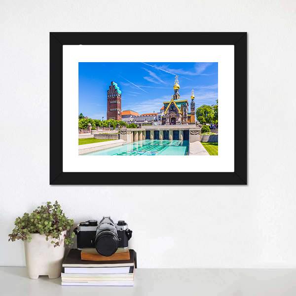 Mathildenhoehe In Darmstadt Canvas Wall Art-1 Piece-Framed Print-20" x 16"-Tiaracle