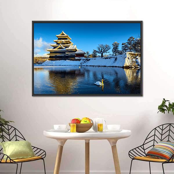 Matsumoto Castle In Winter Canvas Wall Art-1 Piece-Floating Frame-24" x 16"-Tiaracle