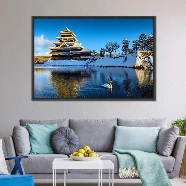 Matsumoto Castle In Winter Canvas Wall Art-3 Horizontal-Gallery Wrap-25" x 16"-Tiaracle