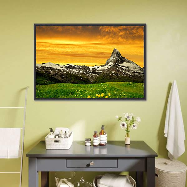 Matterhorn In Sunset Canvas Wall Art-5 Horizontal-Gallery Wrap-22" x 12"-Tiaracle
