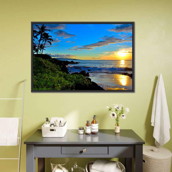 Maui Beach Sunset Canvas Wall Art-3 Horizontal-Gallery Wrap-25" x 16"-Tiaracle