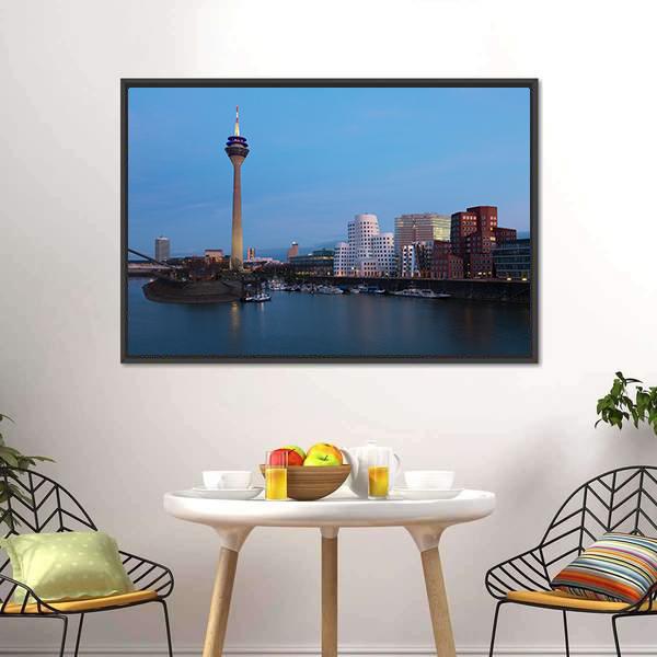 Media Harbor Dusseldorf Canvas Wall Art-3 Horizontal-Gallery Wrap-25" x 16"-Tiaracle