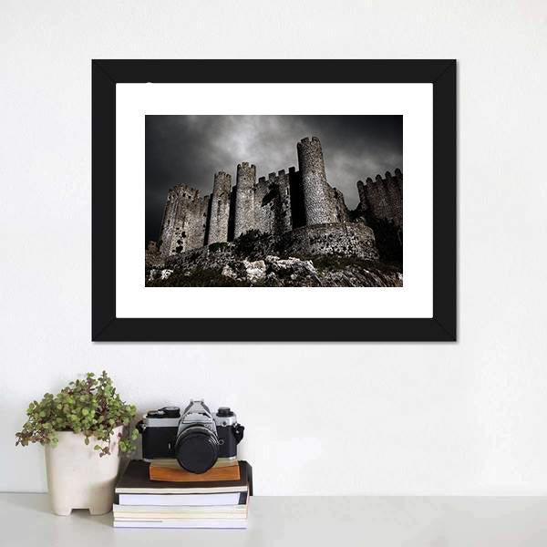 Medieval Castle At Night Canvas Wall Art-1 Piece-Framed Print-20" x 16"-Tiaracle