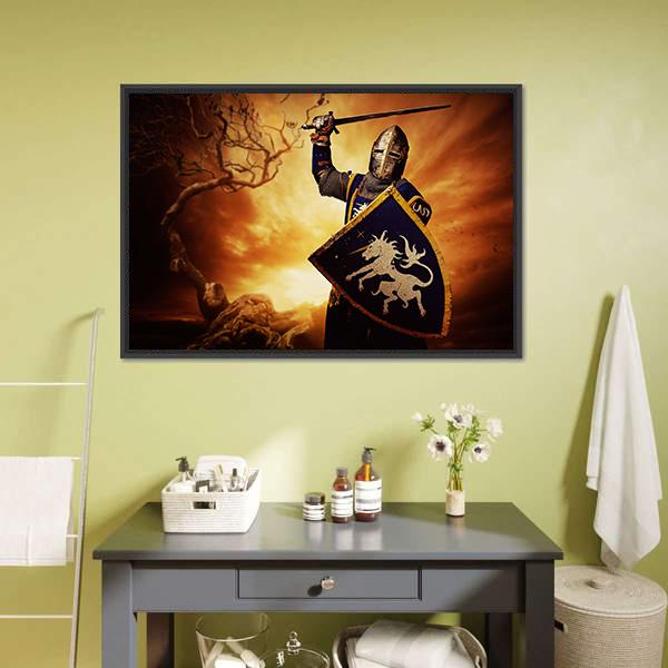 Medieval Knight Canvas Wall Art-1 Piece-Floating Frame-24" x 16"-Tiaracle