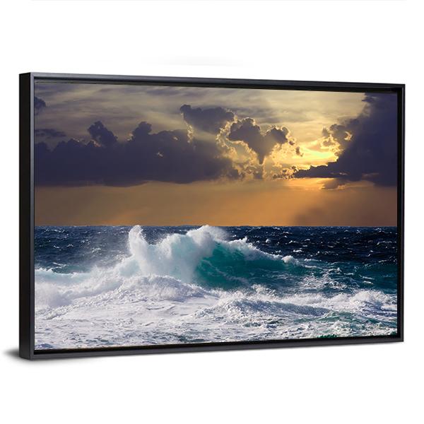 Mediterranean Wave During Storm Canvas Wall Art-3 Horizontal-Gallery Wrap-25" x 16"-Tiaracle
