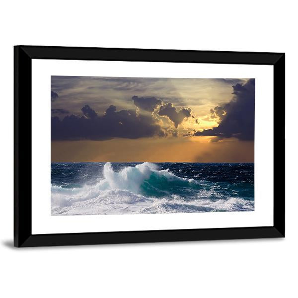 Mediterranean Wave During Storm Canvas Wall Art-3 Horizontal-Gallery Wrap-25" x 16"-Tiaracle