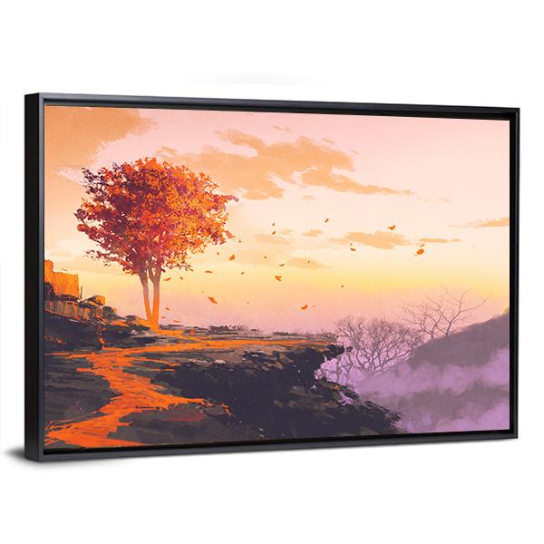 Melting Autumn Tree Canvas Wall Art-1 Piece-Floating Frame-24" x 16"-Tiaracle