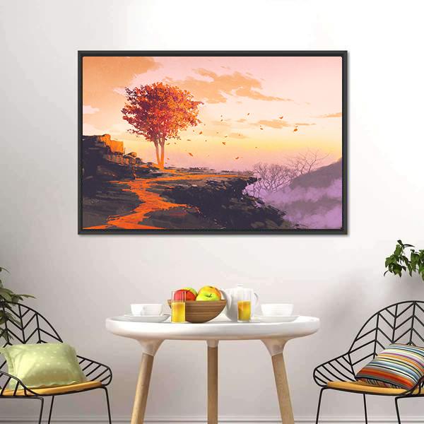 Melting Autumn Tree Canvas Wall Art-3 Horizontal-Gallery Wrap-25" x 16"-Tiaracle