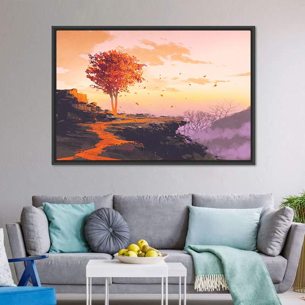 Melting Autumn Tree Canvas Wall Art-3 Horizontal-Gallery Wrap-25" x 16"-Tiaracle