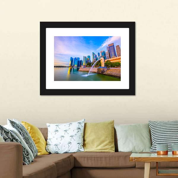 Merlion Park Singapore Canvas Wall Art-3 Horizontal-Gallery Wrap-25" x 16"-Tiaracle