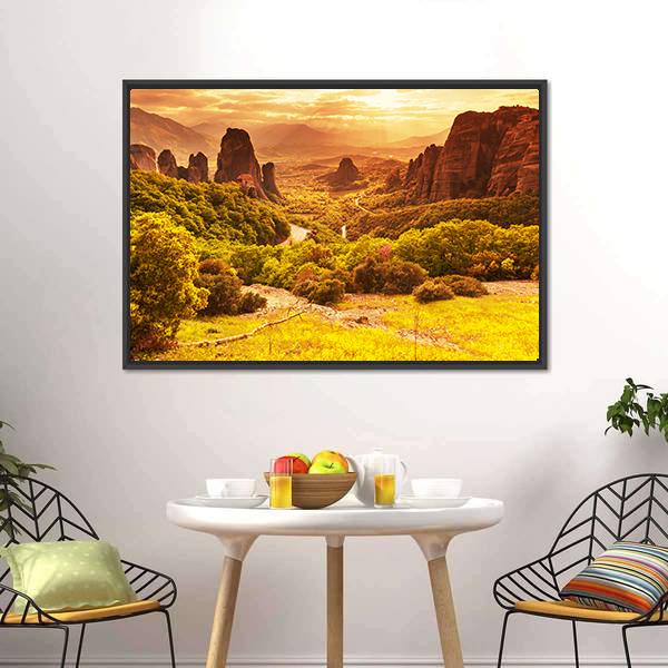 Meteora Monasteries Greece Canvas Wall Art-5 Horizontal-Gallery Wrap-22" x 12"-Tiaracle
