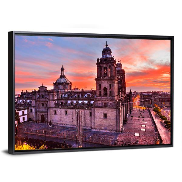 Metropolitan Cathedral Mexico Canvas Wall Art-1 Piece-Floating Frame-24" x 16"-Tiaracle