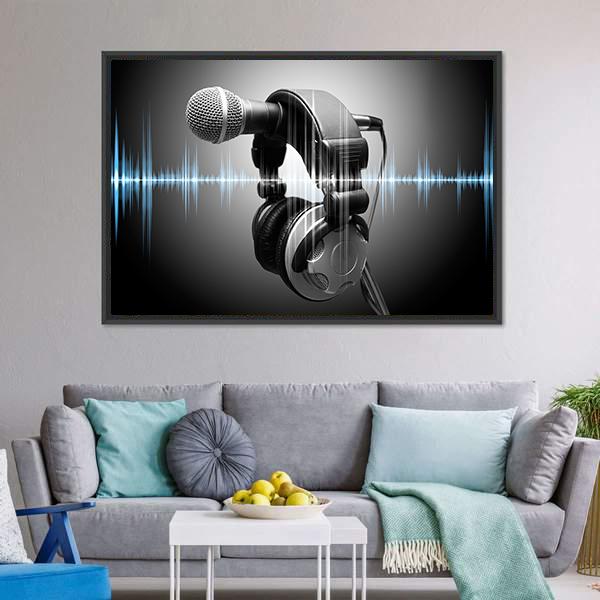 Microphone & Headphones Canvas Wall Art-3 Horizontal-Gallery Wrap-25" x 16"-Tiaracle