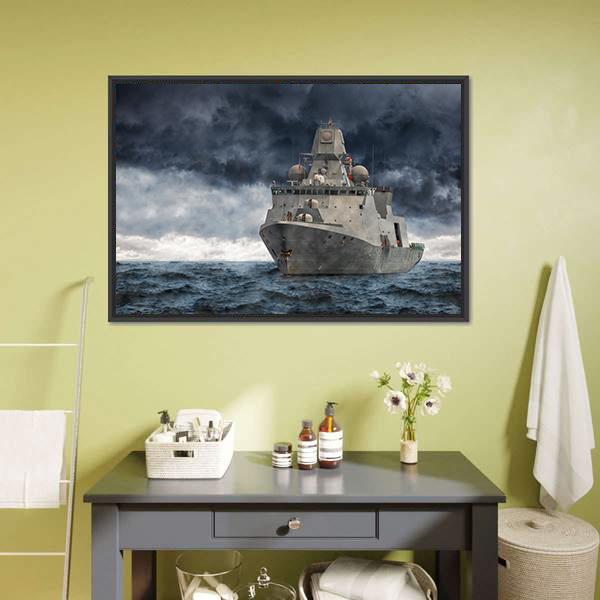 Military Ship In Ocean Canvas Wall Art-3 Horizontal-Gallery Wrap-25" x 16"-Tiaracle