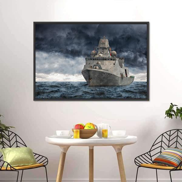 Military Ship In Ocean Canvas Wall Art-3 Horizontal-Gallery Wrap-25" x 16"-Tiaracle
