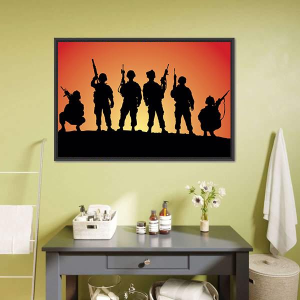 Military Soldiers Silhouettes Canvas Wall Art-3 Horizontal-Gallery Wrap-25" x 16"-Tiaracle