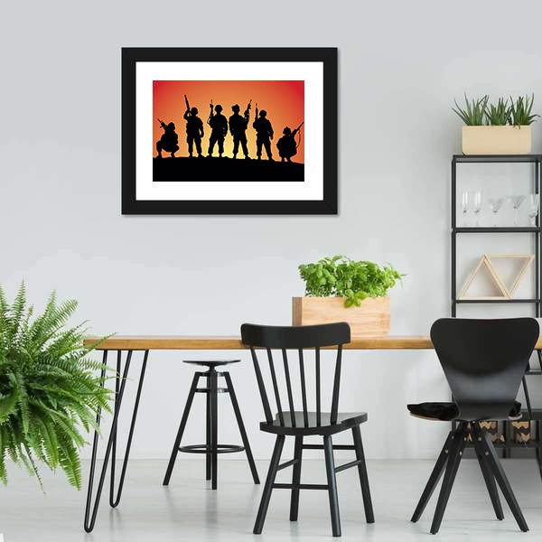 Military Soldiers Silhouettes Canvas Wall Art-3 Horizontal-Gallery Wrap-25" x 16"-Tiaracle