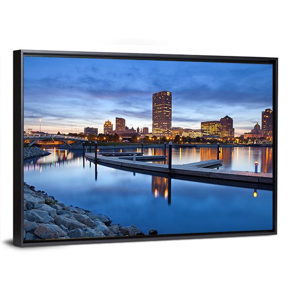 Milwaukee Skyline & City Canvas Wall Art-3 Horizontal-Gallery Wrap-25" x 16"-Tiaracle