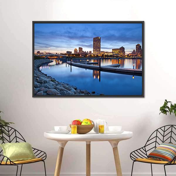 Milwaukee Skyline & City Canvas Wall Art-3 Horizontal-Gallery Wrap-25" x 16"-Tiaracle