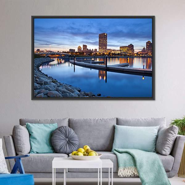 Milwaukee Skyline & City Canvas Wall Art-3 Horizontal-Gallery Wrap-25" x 16"-Tiaracle