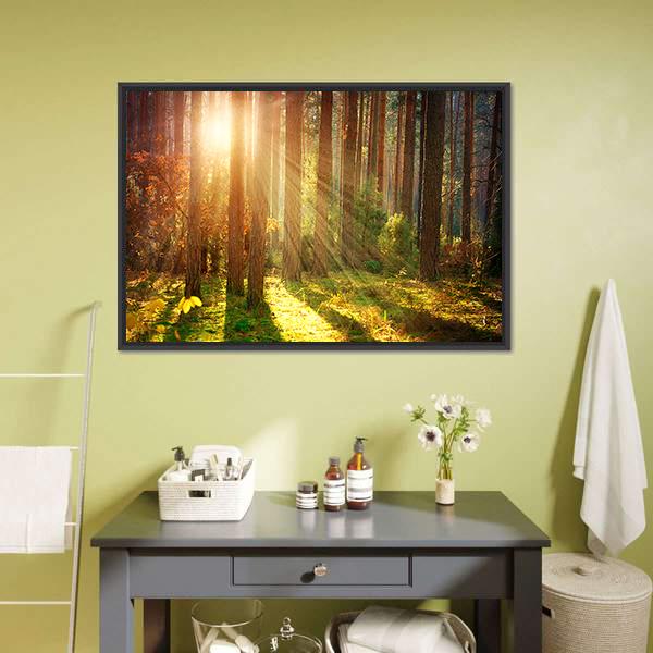 Misty Old Forest Autumn Canvas Wall Art-3 Horizontal-Gallery Wrap-25" x 16"-Tiaracle