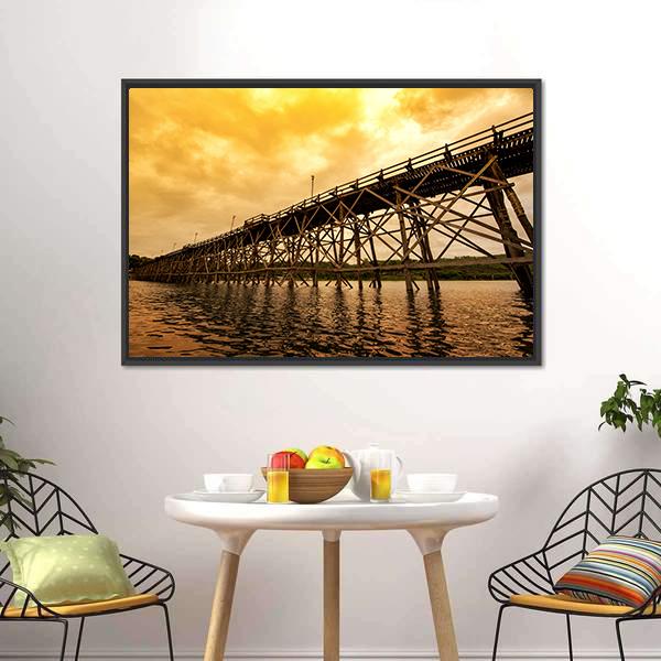Mon Bridge At Dawn Canvas Wall Art-3 Horizontal-Gallery Wrap-25" x 16"-Tiaracle