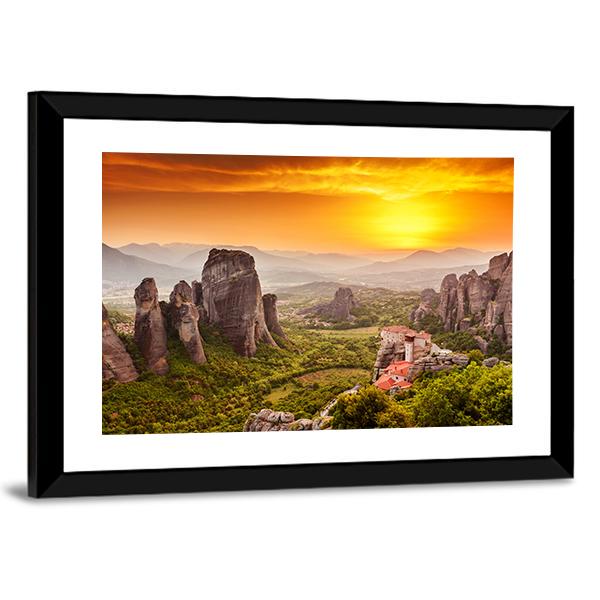 Monastery Of Rousanou Canvas Wall Art-1 Piece-Framed Print-20" x 16"-Tiaracle