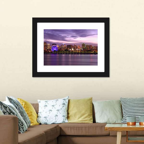 Montreal Skyline At Dusk Canvas Wall Art-3 Horizontal-Gallery Wrap-25" x 16"-Tiaracle
